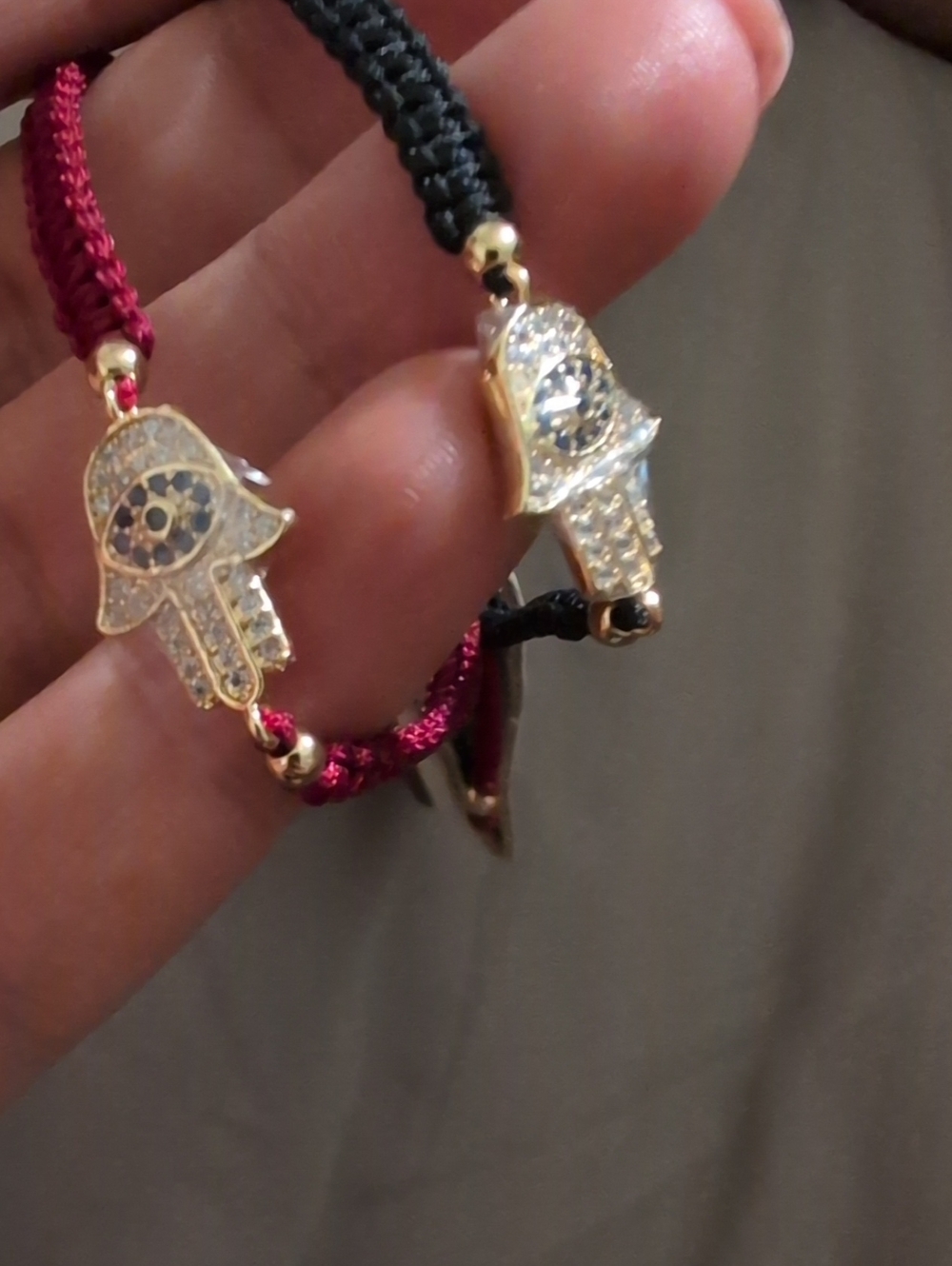 Anthropologie Gold Hamsa Charm Bracelet with Black & Red Cords